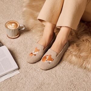 NEW Vivaia Audrey Round Toe Terry Loafer Brown Sherpa Embroidered 35 US 5 NWOT